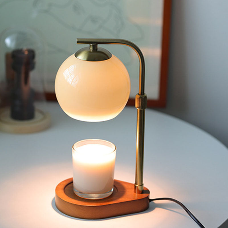 Traditional Vintage Wood Iron Glass Round 1-Light Melting Wax Table Lamp for Bedroom Rustic Home Decor Classic Lighting Bedside Accent Lamp Unique Design Warm Ambiance Perfect for Living Room Nightstand Decorative Lighting Farmhouse Style Table Light