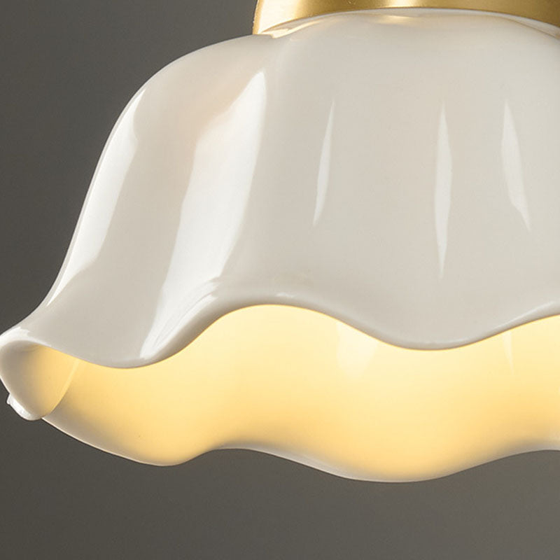 Contemporary Scandinavian Copper Ceramic Flower Semi-Flush Mount Ceiling Light for Hallway
