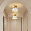 Contemporary Scandinavian Copper Ceramic Flower Semi-Flush Mount Ceiling Light for Hallway