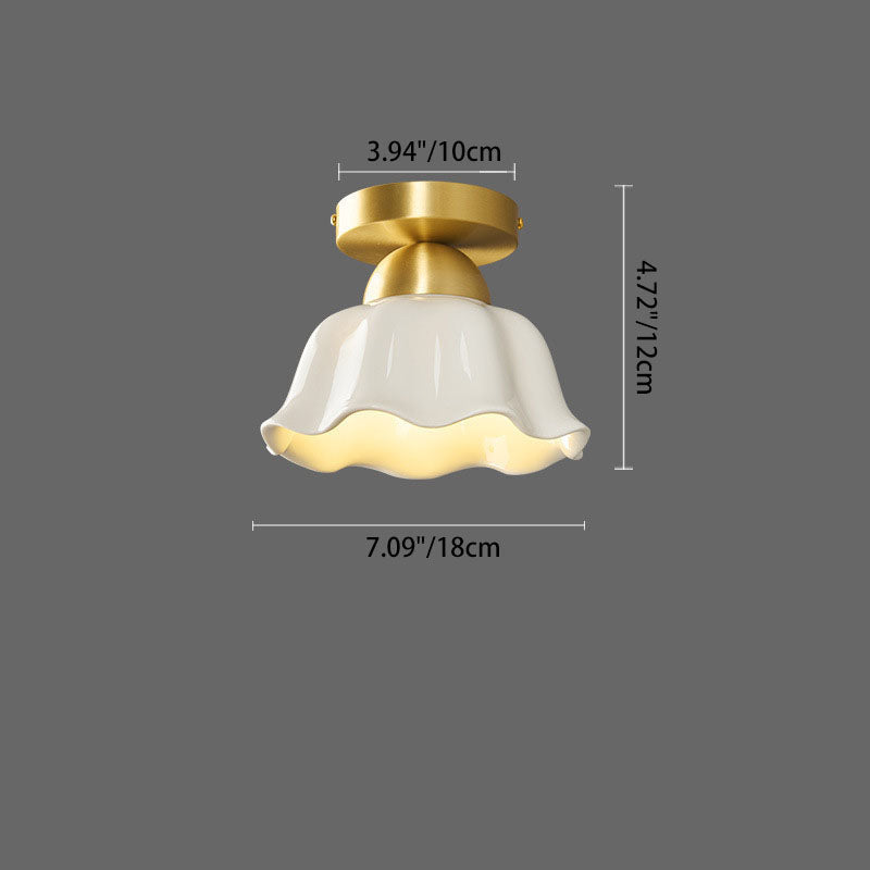 Contemporary Scandinavian Copper Ceramic Flower Semi-Flush Mount Ceiling Light for Hallway