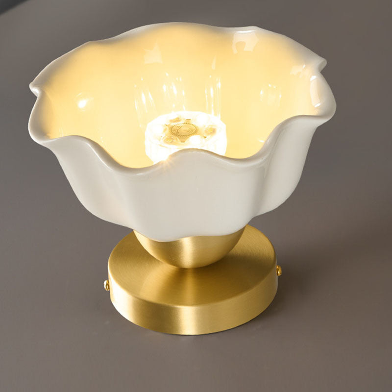 Contemporary Scandinavian Copper Ceramic Flower Semi-Flush Mount Ceiling Light for Hallway