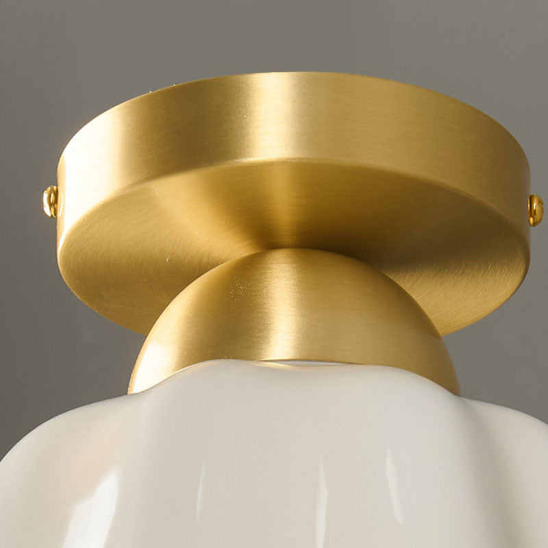Contemporary Scandinavian Copper Ceramic Flower Semi-Flush Mount Ceiling Light for Hallway