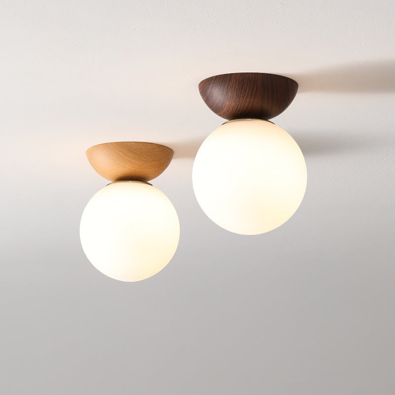 Traditional Japanese Iron Glass Semi-Flush Mount Ceiling Light for Hallway