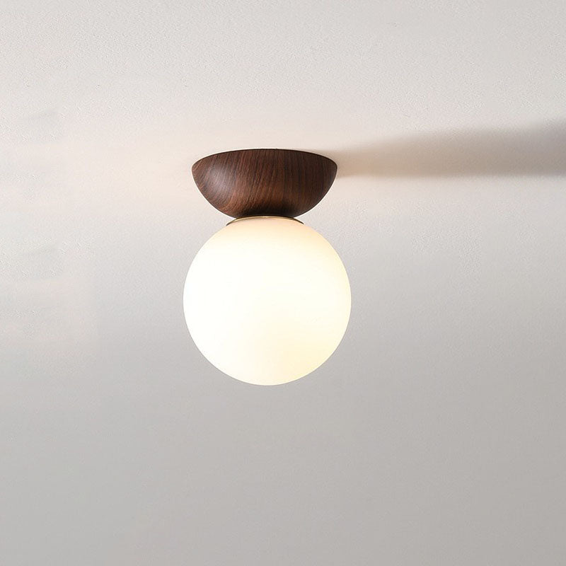 Traditional Japanese Iron Glass Semi-Flush Mount Ceiling Light for Hallway