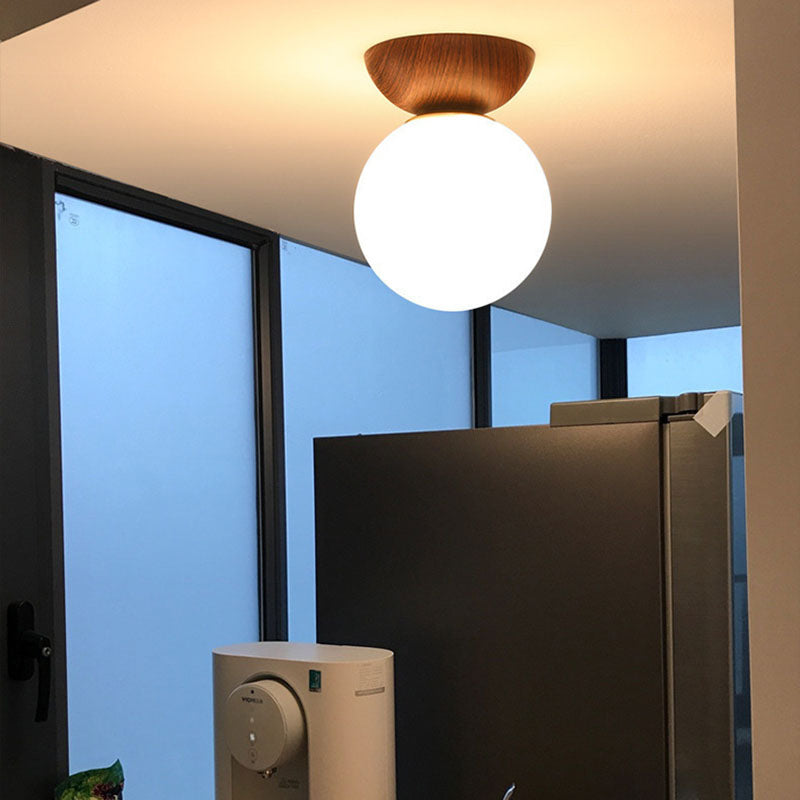 Traditional Japanese Iron Glass Semi-Flush Mount Ceiling Light for Hallway