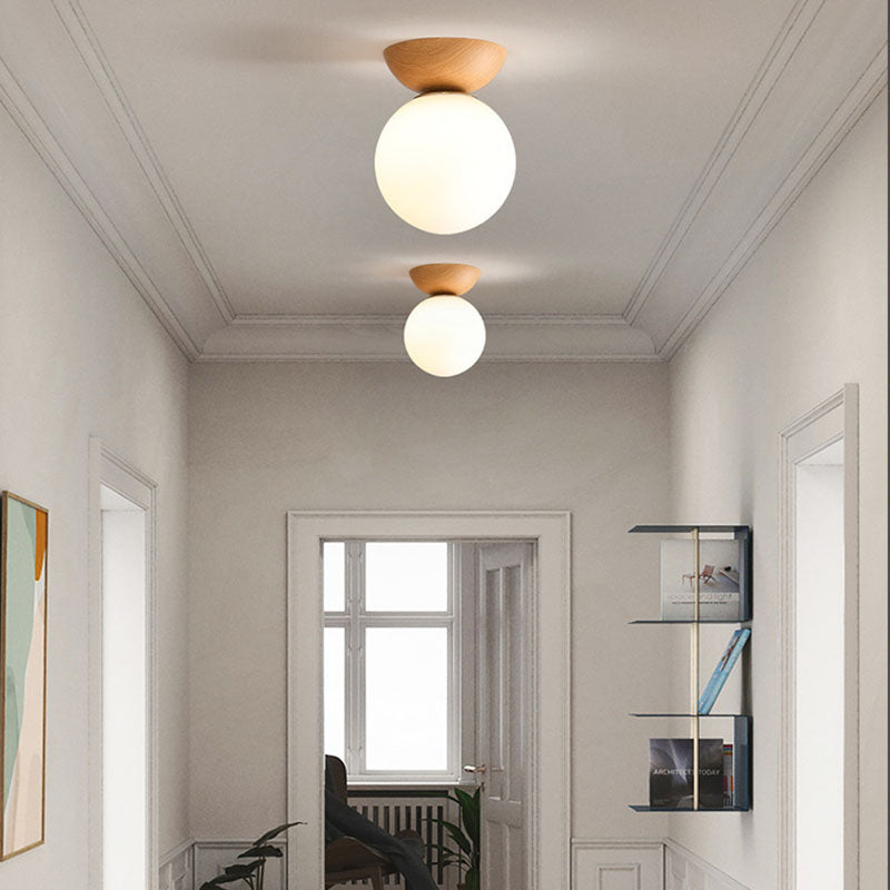 Traditional Japanese Iron Glass Semi-Flush Mount Ceiling Light for Hallway