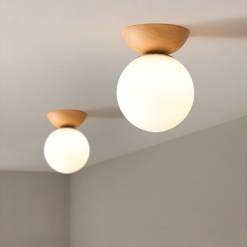 Traditional Japanese Iron Glass Semi-Flush Mount Ceiling Light for Hallway