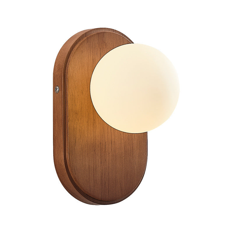 Traditional Japanese Wood Glass Round Wall Sconce for Bedroom Lighting