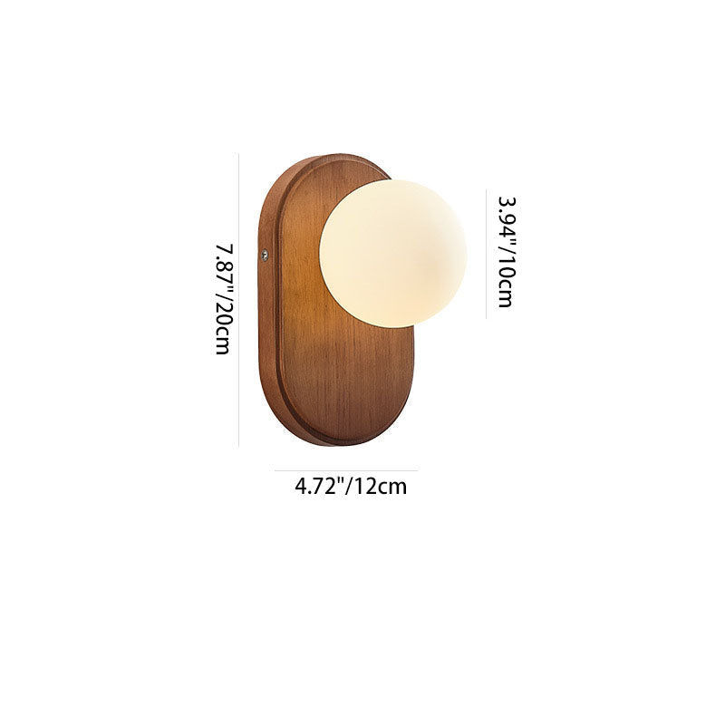 Traditional Japanese Wood Glass Round Wall Sconce for Bedroom Lighting