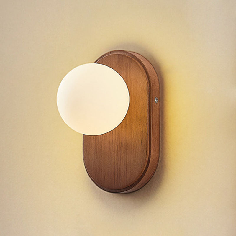Traditional Japanese Wood Glass Round Wall Sconce for Bedroom Lighting