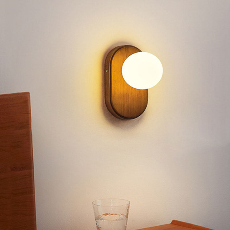 Traditional Japanese Wood Glass Round Wall Sconce for Bedroom Lighting