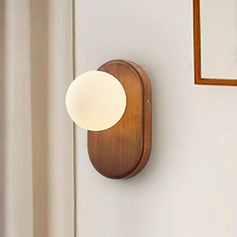 Traditional Japanese Wood Glass Round Wall Sconce for Bedroom Lighting