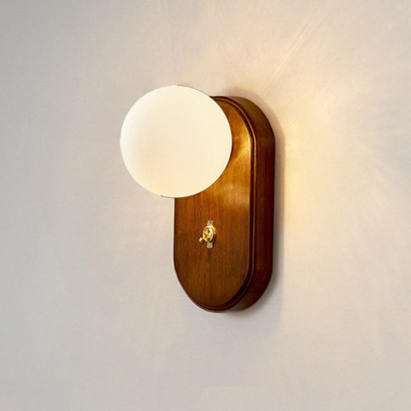 Traditional Japanese Wood Glass Round Wall Sconce for Bedroom Lighting