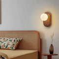 Traditional Japanese Wood Glass Round Wall Sconce for Bedroom Lighting