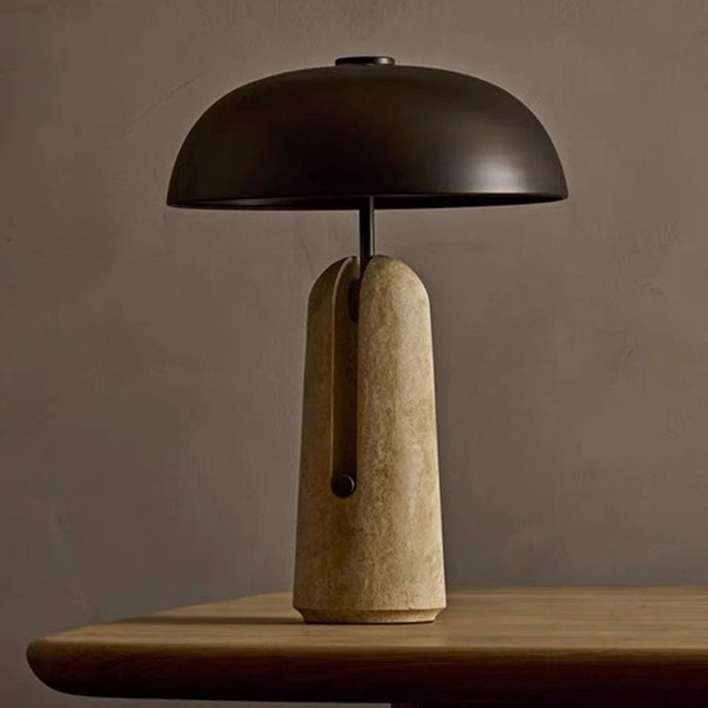 Traditional Japanese Iron Marble Mushroom Table Lamp - 1-Light Design for Bedroom Decor