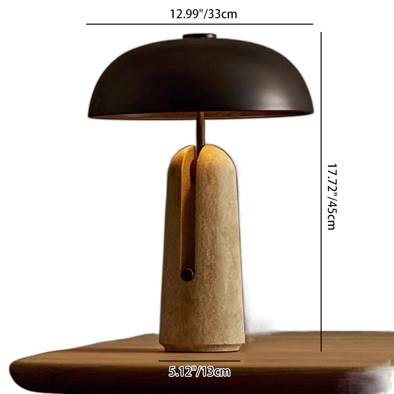 Traditional Japanese Iron Travertine Marble Mushroom 1-Light Table Lamp for Bedroom, Elegant Home Lighting, Unique Japanese Style Lamp, Decorative Bedroom Accent, Artistic Iron Table Light, Stylish Travertine Marble Design, Modern Minimalist Lamp for Nigh