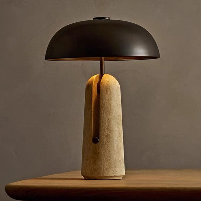 Traditional Japanese Iron Marble Mushroom Table Lamp - 1-Light Design for Bedroom Decor