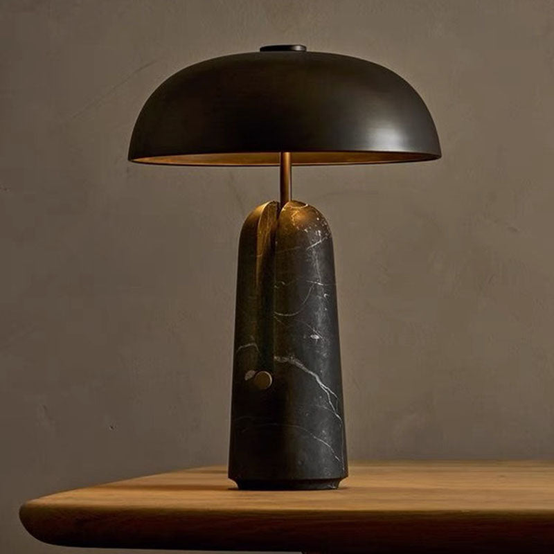 Traditional Japanese Iron Travertine Marble Mushroom 1-Light Table Lamp for Bedroom, Elegant Home Lighting, Unique Japanese Style Lamp, Decorative Bedroom Accent, Artistic Iron Table Light, Stylish Travertine Marble Design, Modern Minimalist Lamp for Nigh
