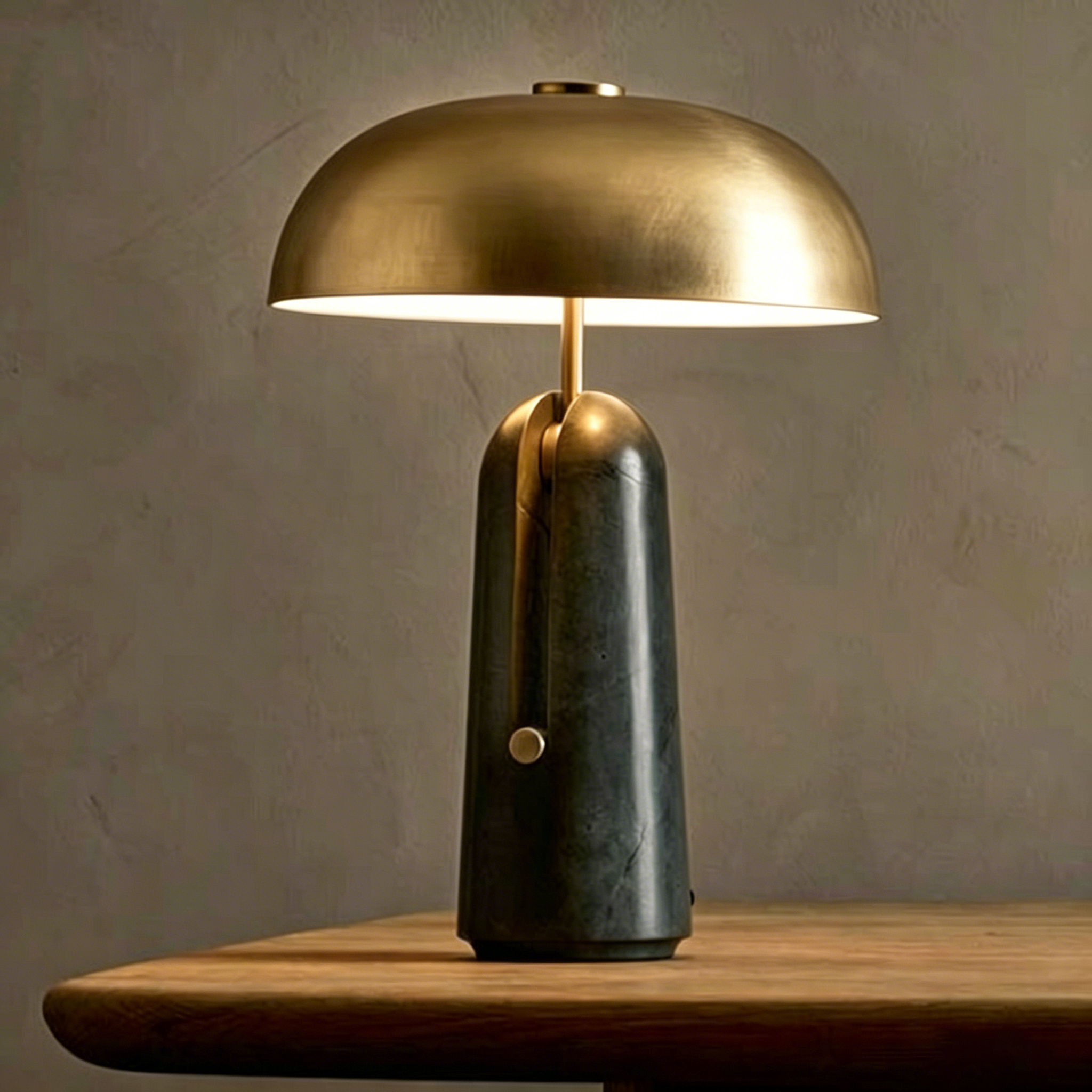 Traditional Japanese Iron Travertine Marble Mushroom 1-Light Table Lamp for Bedroom, Elegant Home Lighting, Unique Japanese Style Lamp, Decorative Bedroom Accent, Artistic Iron Table Light, Stylish Travertine Marble Design, Modern Minimalist Lamp for Nigh