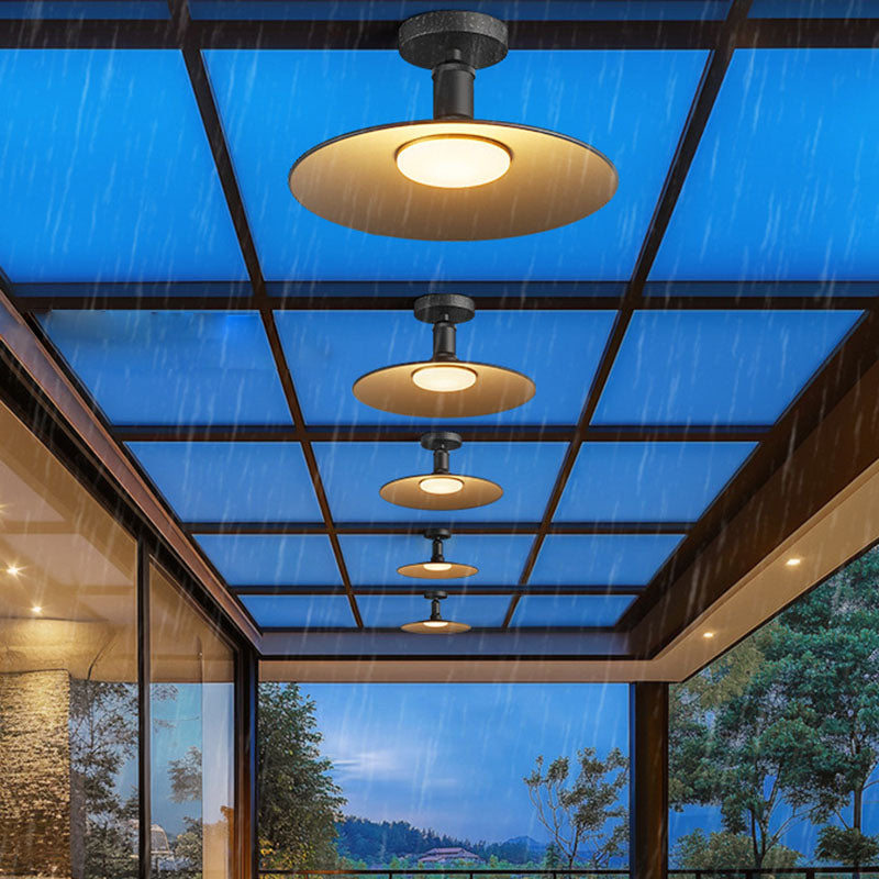 Contemporary Aluminum Round 1-Light Waterproof Semi-Flush Mount Ceiling Light for Outdoor Patio