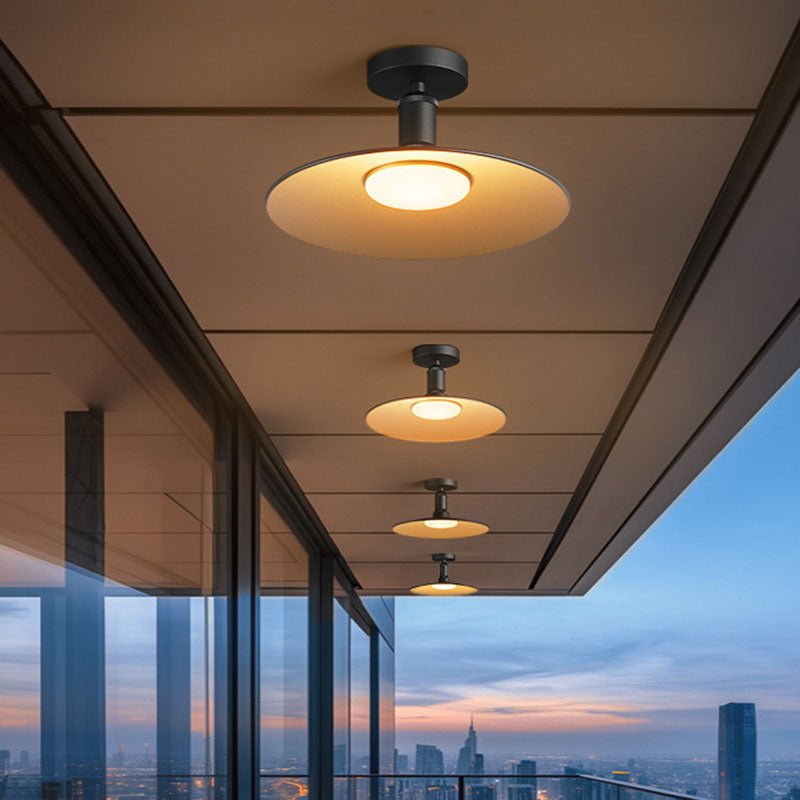 Contemporary Aluminum Round 1-Light Waterproof Semi-Flush Mount Ceiling Light for Outdoor Patio