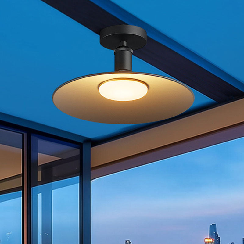 Contemporary Aluminum Round 1-Light Waterproof Semi-Flush Mount Ceiling Light for Outdoor Patio