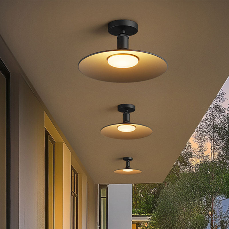 Contemporary Aluminum Round 1-Light Waterproof Semi-Flush Mount Ceiling Light for Outdoor Patio