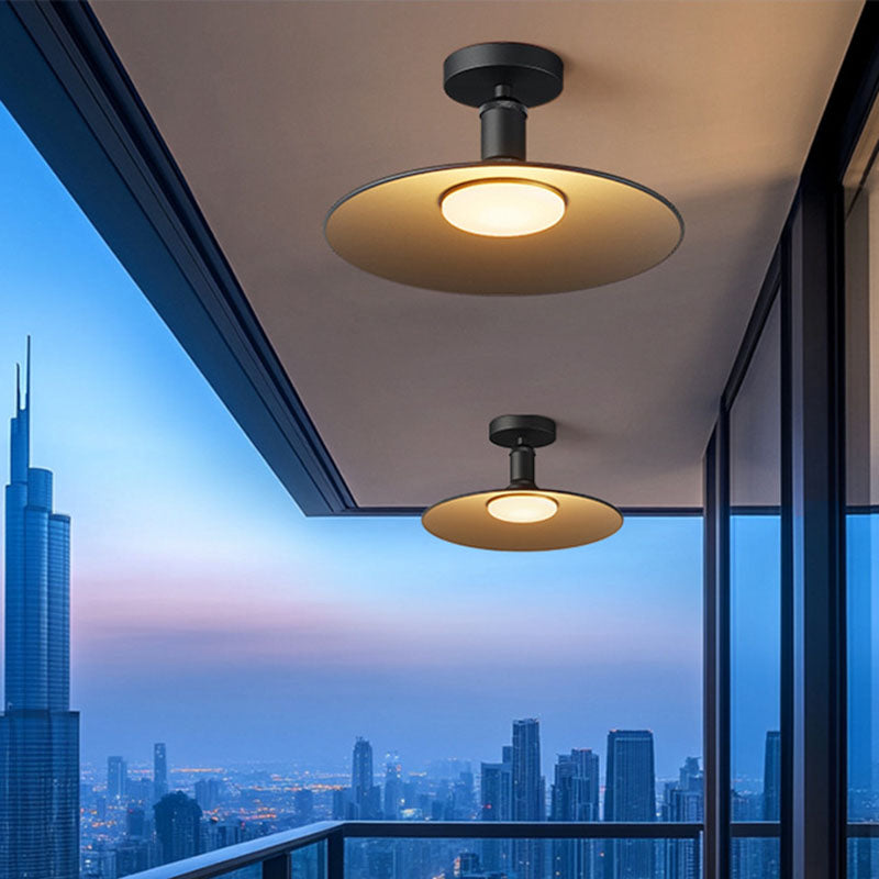 Contemporary Aluminum Round 1-Light Waterproof Semi-Flush Mount Ceiling Light for Outdoor Patio