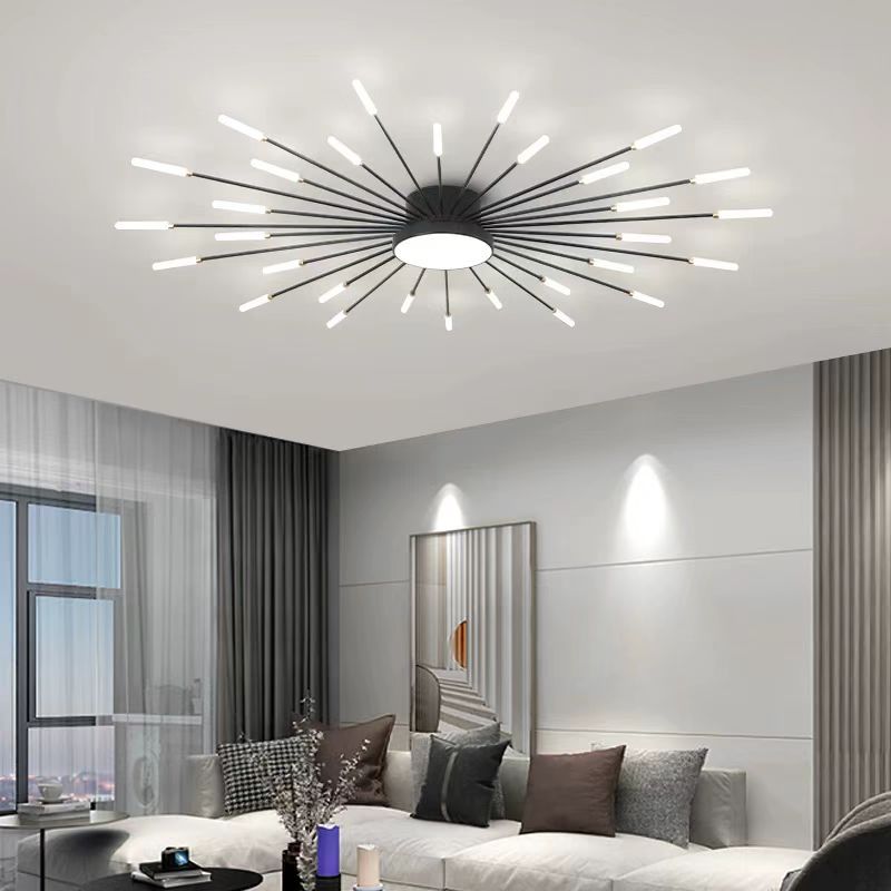 Contemporary Nordic Round LED Semi-Flush Mount Ceiling Light - Iron, Aluminum & Acrylic for Living Room