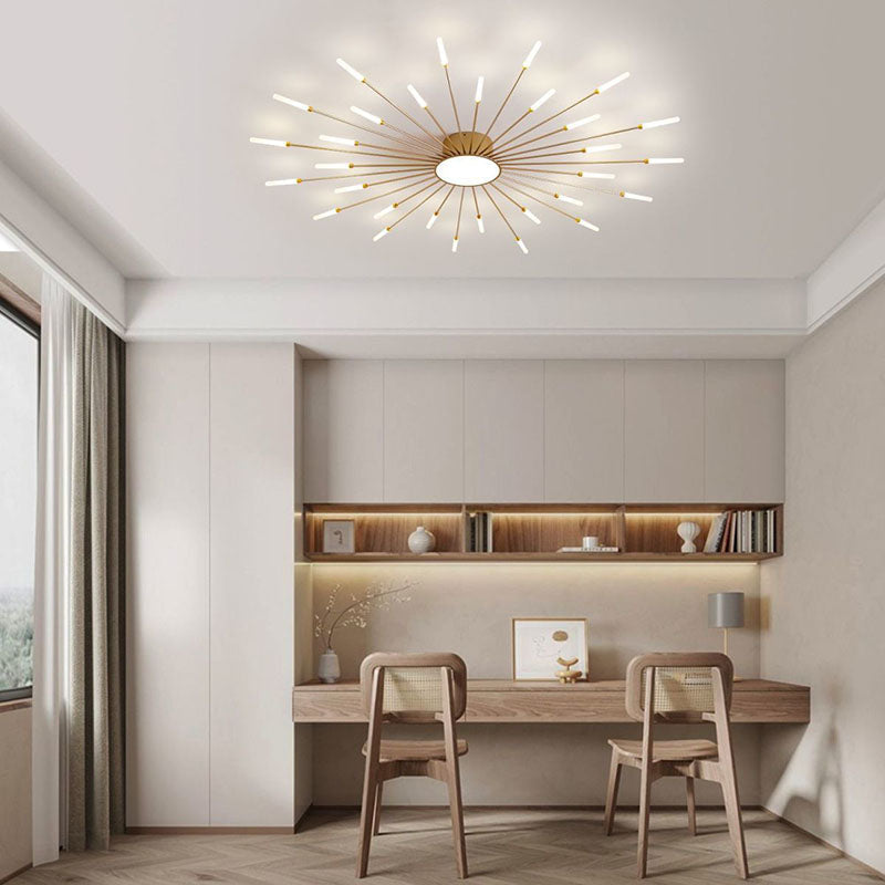 Contemporary Nordic Round LED Semi-Flush Mount Ceiling Light - Iron, Aluminum & Acrylic for Living Room