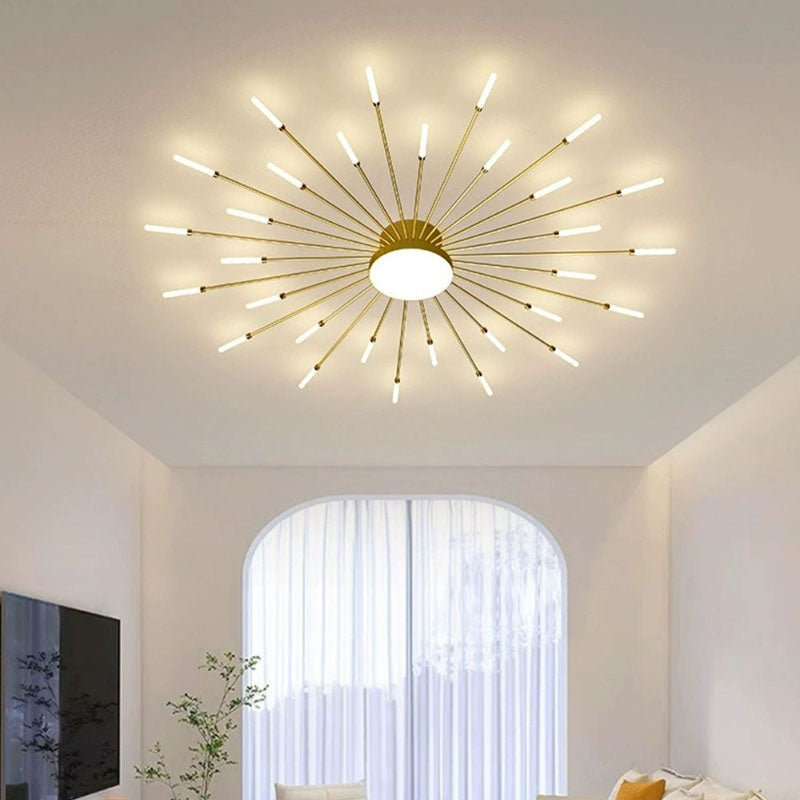 Contemporary Nordic Round LED Semi-Flush Mount Ceiling Light - Iron, Aluminum & Acrylic for Living Room