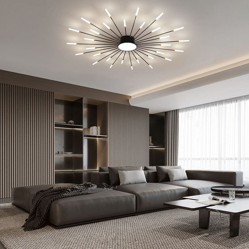 Contemporary Nordic Round LED Semi-Flush Mount Ceiling Light - Iron, Aluminum & Acrylic for Living Room