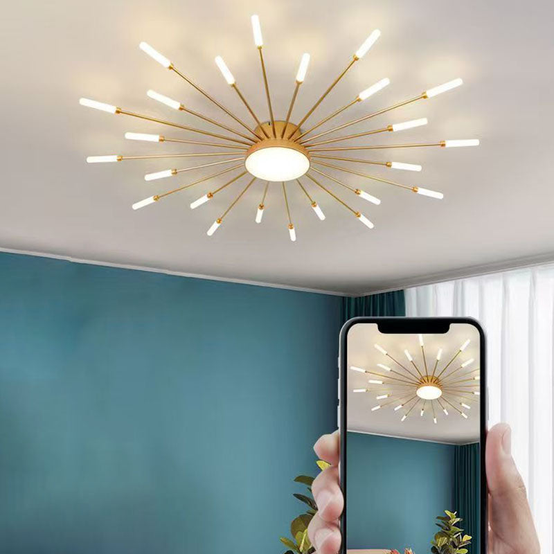 Contemporary Nordic Round LED Semi-Flush Mount Ceiling Light - Iron, Aluminum & Acrylic for Living Room