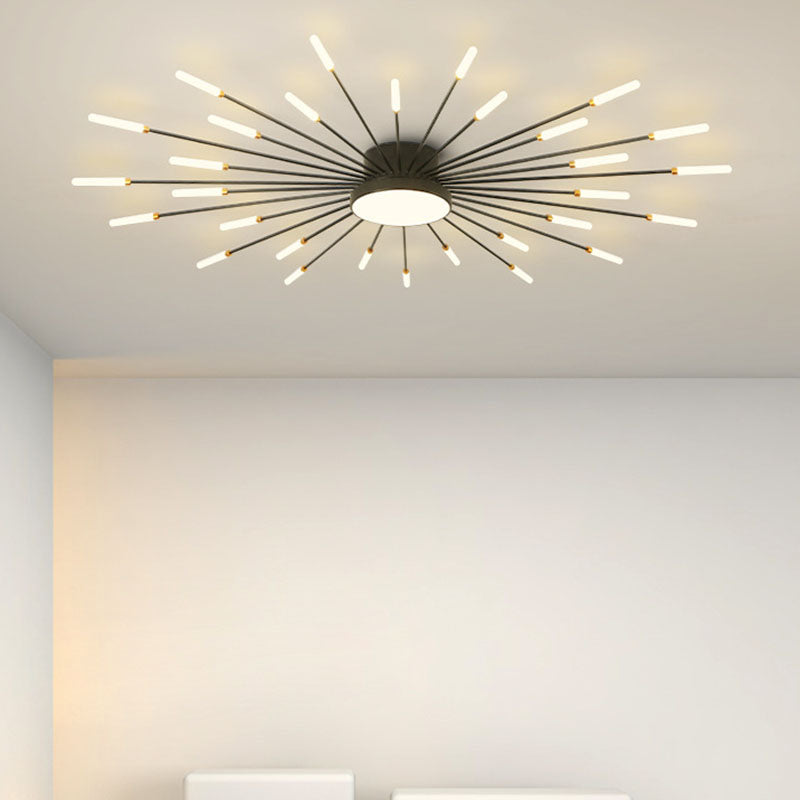 Contemporary Nordic Round LED Semi-Flush Mount Ceiling Light - Iron, Aluminum & Acrylic for Living Room