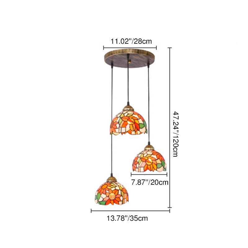 Traditional Tiffany Iron Glass Sunflower Chandelier - 3-Light Dining Fixture