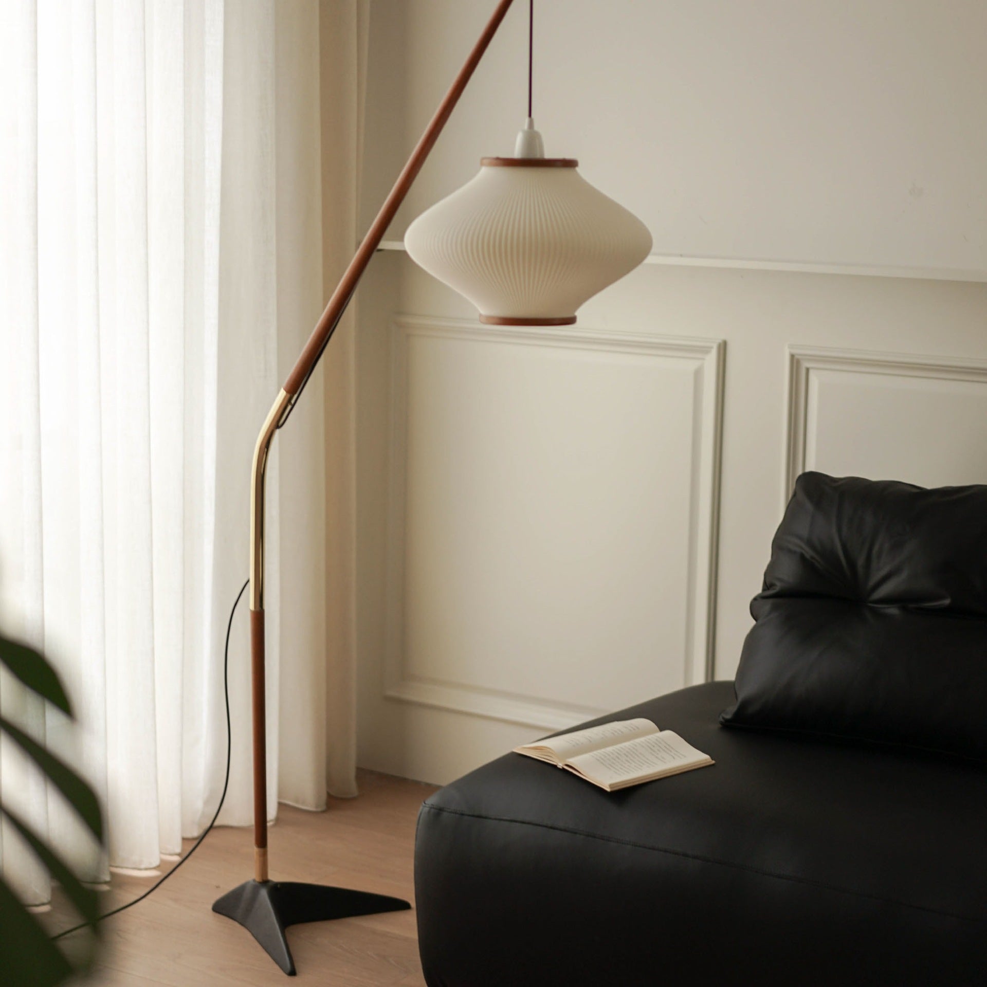 Traditional French Lantern Floor Lamp - Acrylic Ash Wood & Iron, 1-Light Design for Bedroom