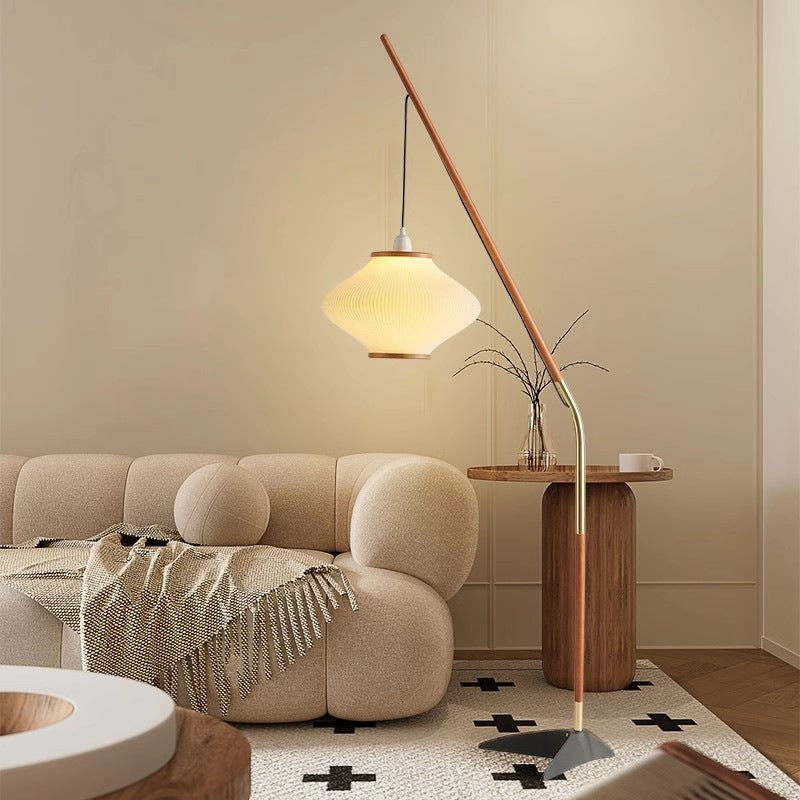 Traditional French Lantern Floor Lamp - Acrylic Ash Wood & Iron, 1-Light Design for Bedroom