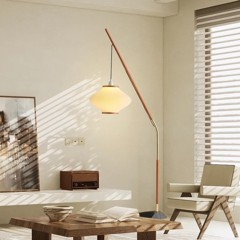 Traditional French Lantern Floor Lamp - Acrylic Ash Wood & Iron, 1-Light Design for Bedroom