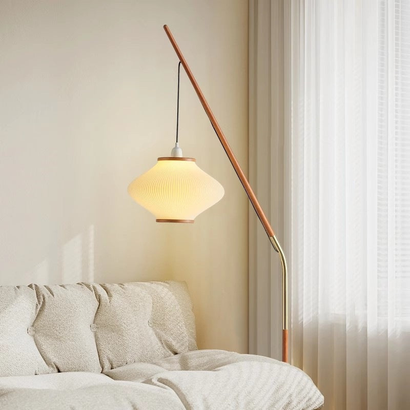 Traditional French Lantern Floor Lamp - Acrylic Ash Wood & Iron, 1-Light Design for Bedroom