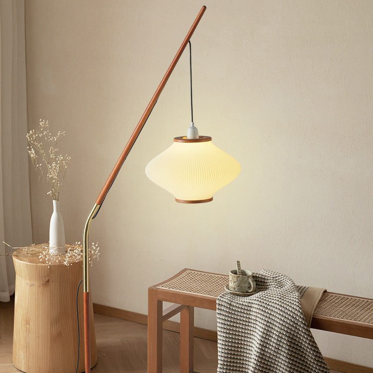 Traditional French Lantern Floor Lamp - Acrylic Ash Wood & Iron, 1-Light Design for Bedroom