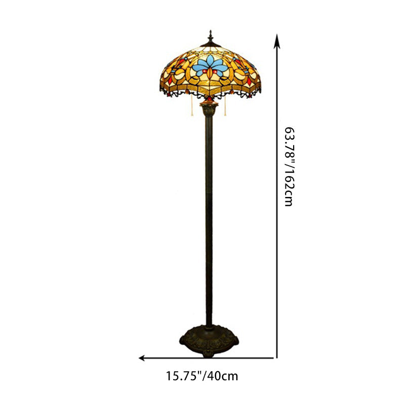 Tiffany Style Round Petal Glass Floor Lamp – 1-Light Resin Iron for Living Room
