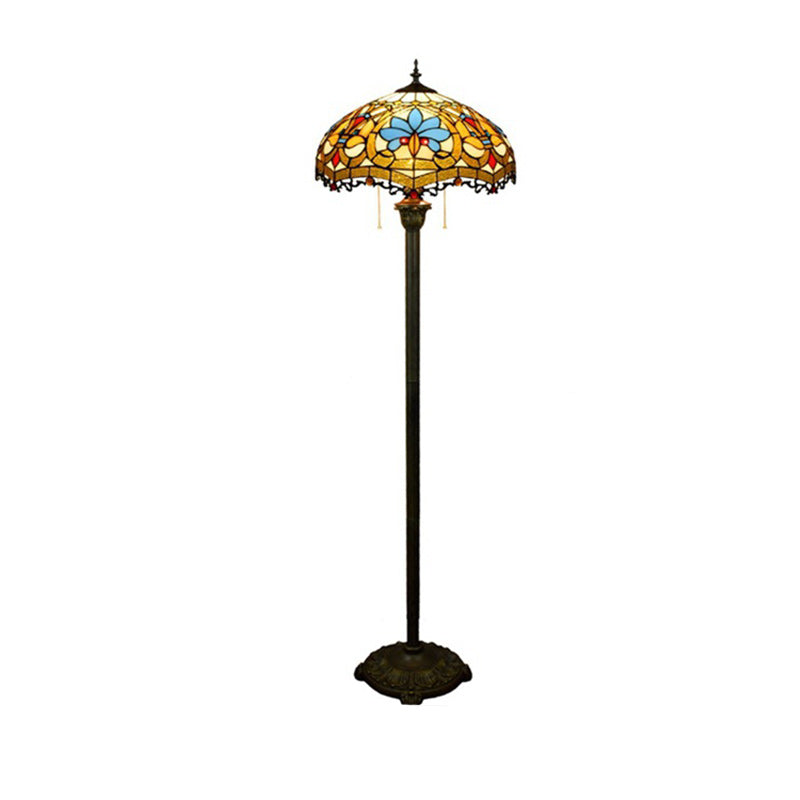 Tiffany Style Round Petal Glass Floor Lamp – 1-Light Resin Iron for Living Room