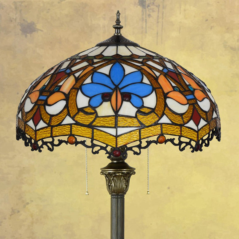 Tiffany Style Round Petal Glass Floor Lamp – 1-Light Resin Iron for Living Room