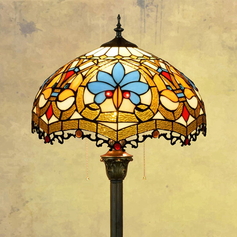 Tiffany Style Round Petal Glass Floor Lamp – 1-Light Resin Iron for Living Room