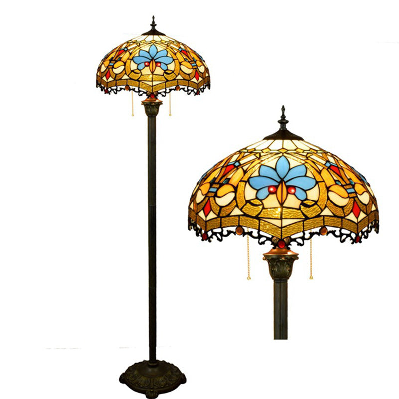 Tiffany Style Round Petal Glass Floor Lamp – 1-Light Resin Iron for Living Room