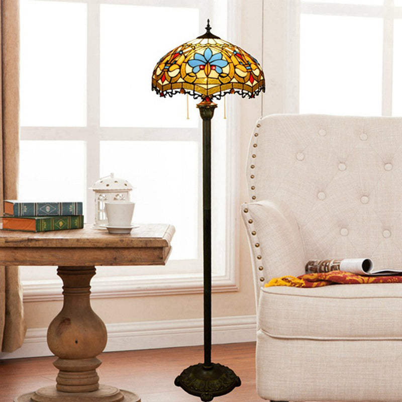 Tiffany Style Round Petal Glass Floor Lamp – 1-Light Resin Iron for Living Room
