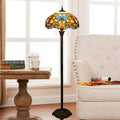 Tiffany Style Round Petal Glass Floor Lamp – 1-Light Resin Iron for Living Room