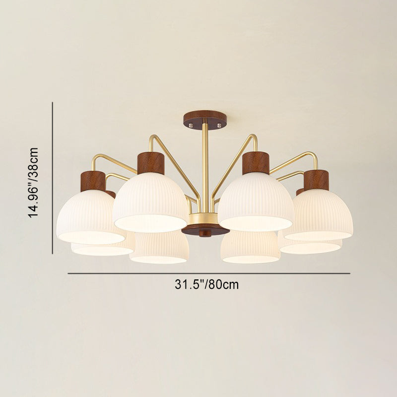 Traditional Japanese Bowl Branch Glass Iron Semi-Flush Mount Ceiling Light - 3/5/8 Light Design for Bedroom