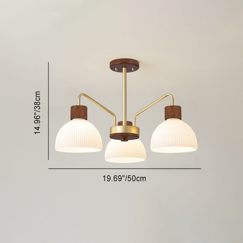 Traditional Japanese Bowl Branch Glass Iron Semi-Flush Mount Ceiling Light - 3/5/8 Light Design for Bedroom