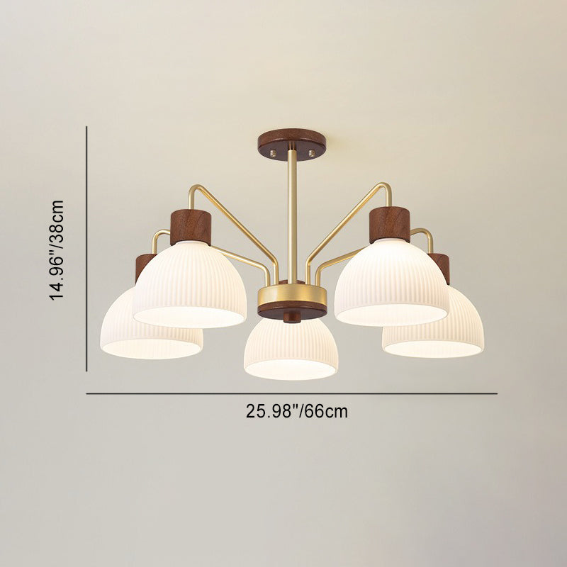 Traditional Japanese Bowl Branch Glass Iron Semi-Flush Mount Ceiling Light - 3/5/8 Light Design for Bedroom